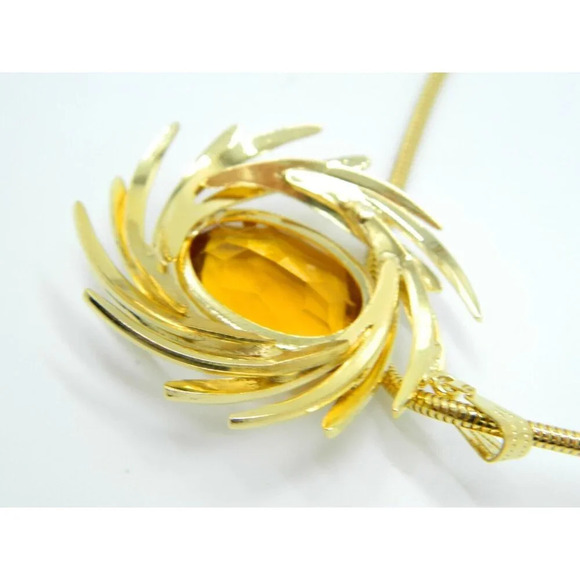 Pcraft Topaz Glass Rhinestone Gold Tone Starburst Pendant Necklace Vintage 1960s - Picture 3 of 5